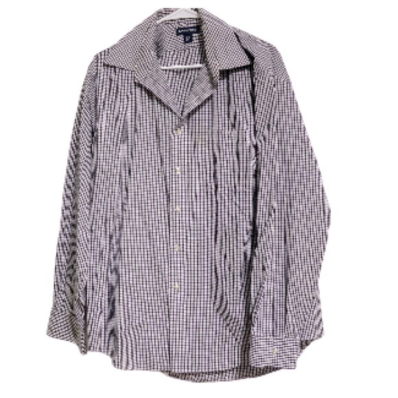 Land's End Men's Purple Black White Check Oxford Dress Shirt Men's 16.5 34-35 - Picture 1 of 11